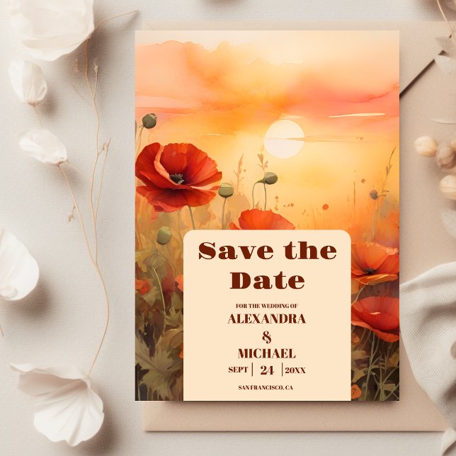 Mohnblütenmohn-Minimalistische moderne Hochzeit Save The Date (Von Creator hochgeladen)
