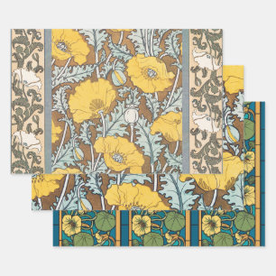 Mohndarstellung, gelbe Blume Geschenkpapier Set
