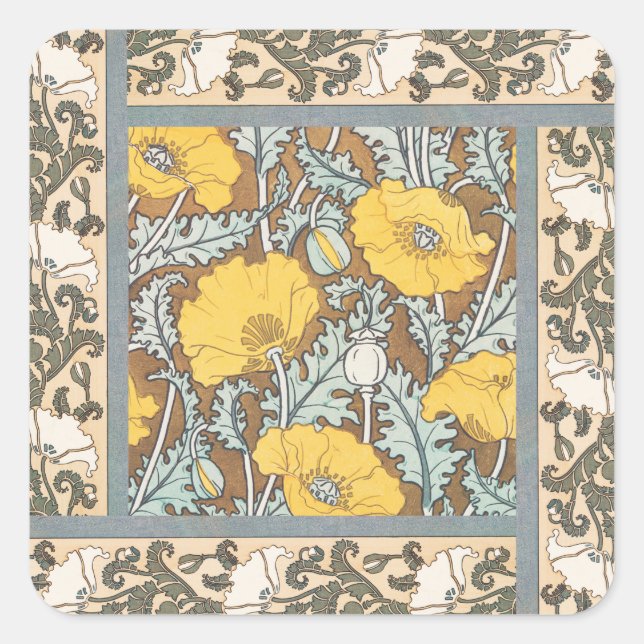 Mohndarstellung, gelbe Blume Quadratischer Aufkleber (Vorderseite)