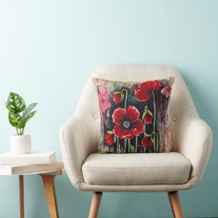 Mohnfarben-Blume in Aquarellkissen Kissen