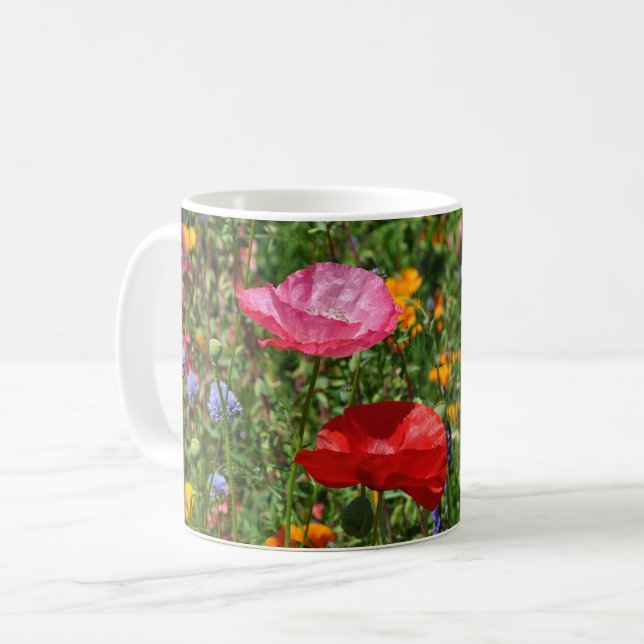 Mohnfarben-Blume Kaffeetasse (Vorderseite Links)