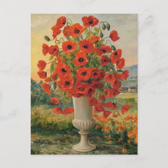 Mohnfarben in Vase, Van Goh Style, bunt Postkarte (Vorderseite)