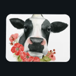 Mohnfarm - Kuh mit Blume Magnet<br><div class="desc">Mohnfarm I von Grace Popp. Die Kuh ist nah aufgereiht und von kräftigen rosa Blume umgeben.</div>