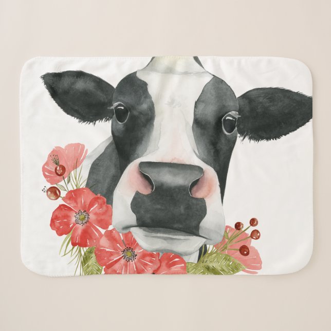 Mohnfarm - Kuh mit Blume Sherpadecke (Vorderseite (Horizontal))