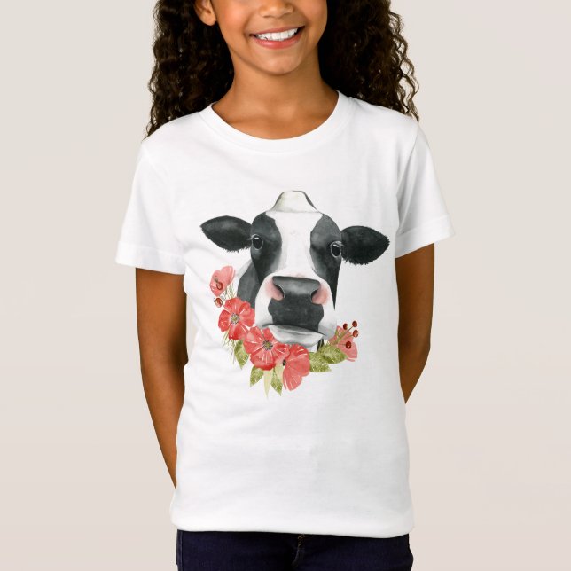 Mohnfarm - Kuh mit Blume T-Shirt (Vorderseite)