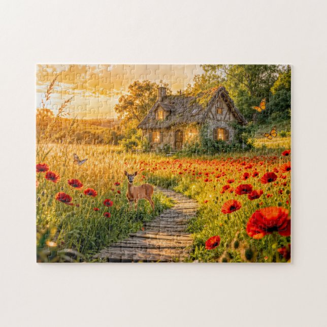 Mohnfeld Cottage mit Holzpfad (Horizontal)