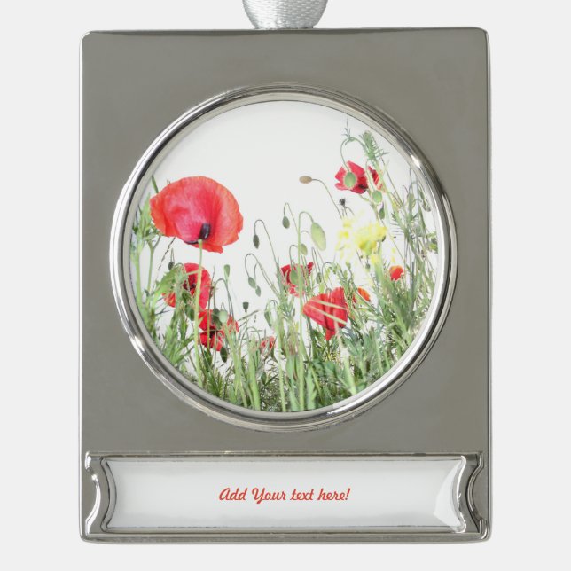 Mohnfeld Die Natur blüht Blume Banner-Ornament Silber (Vorderseite)