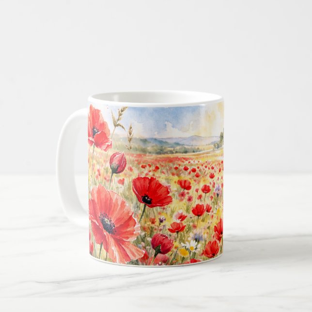 Mohnfeld - Wasserfarben-Mohn Kaffeetasse (Vorderseite Links)