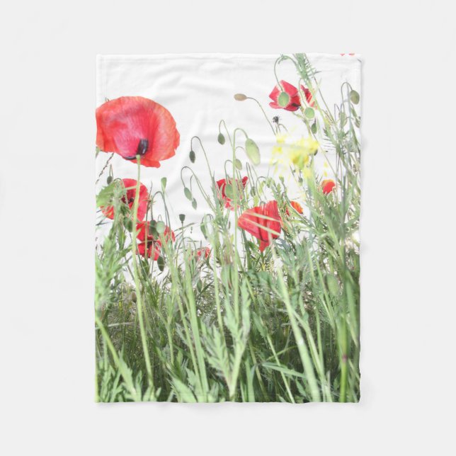 Mohnfelder Blume Sonnenblumen Herz Fleecedecke (Vorderseite)