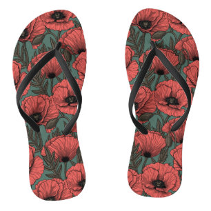 Mohngarten in Korallen, Braun und Pinienwäldern Flip Flops