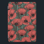 Mohngarten in Korallen, Braun und Pinienwäldern iPad Pro Cover<br><div class="desc">Vektormuster aus handgezeichnet Mohn.</div>