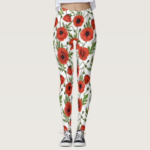 Mohngarten in Korallen und Braun Leggings