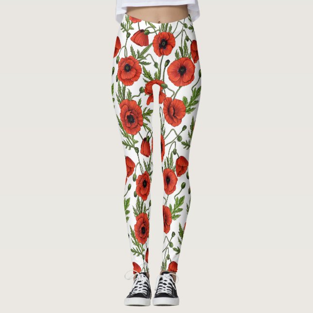 Mohngarten in Korallen und Braun Leggings (Vorderseite)