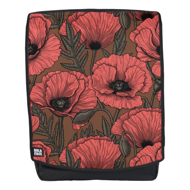 Mohngarten in Korallen und Braun Rucksack (Vorderseite)
