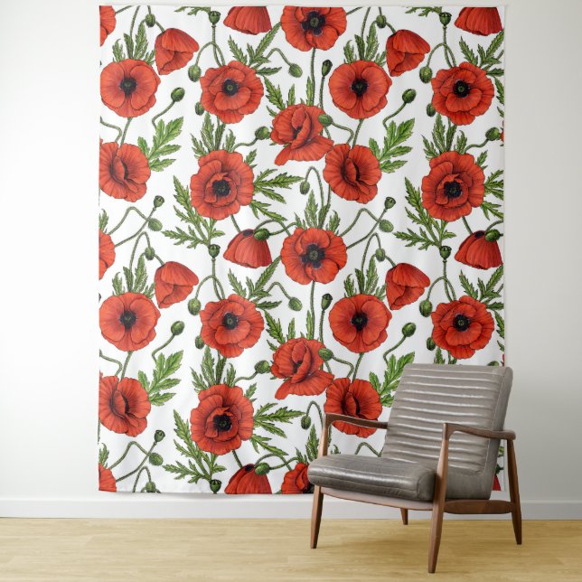 Mohngarten in Korallen und Braun Wandteppich (Beispiel)