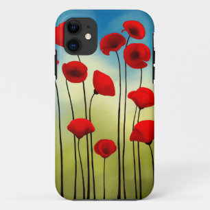 Mohnillustrierung, grünes Feld, blauer Himmel Case-Mate iPhone Hülle