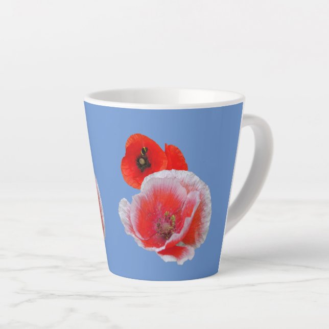 Mohnische Blume Nah Cust. Blue Latte Tasse (Rechte Ecke)