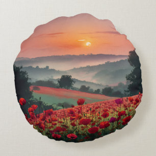 Mohnlandschaft. Rundes Kissen