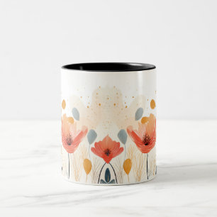 Mohnmalerei in Aquarellfarbe Zweifarbige Tasse