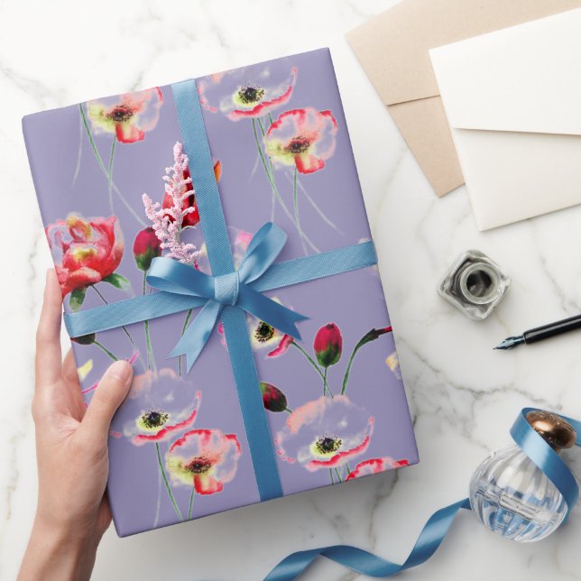 Mohnmuster auf Lila Geschenkpapier (Schenken)