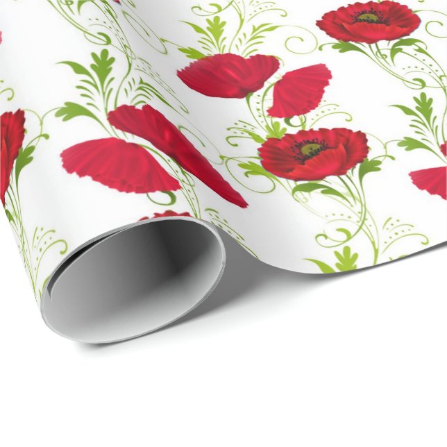 Mohnmuster Geschenkpapier (Rolleneckpunkt)
