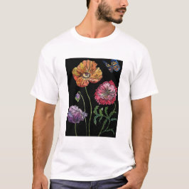 Mohnopfen auf schwarzen Aquarellbildern T-Shirt