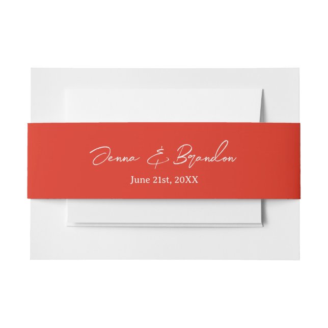 Mohnrot & Off White Wedding Einladungsbanderole (Vorderseite Beispiel)