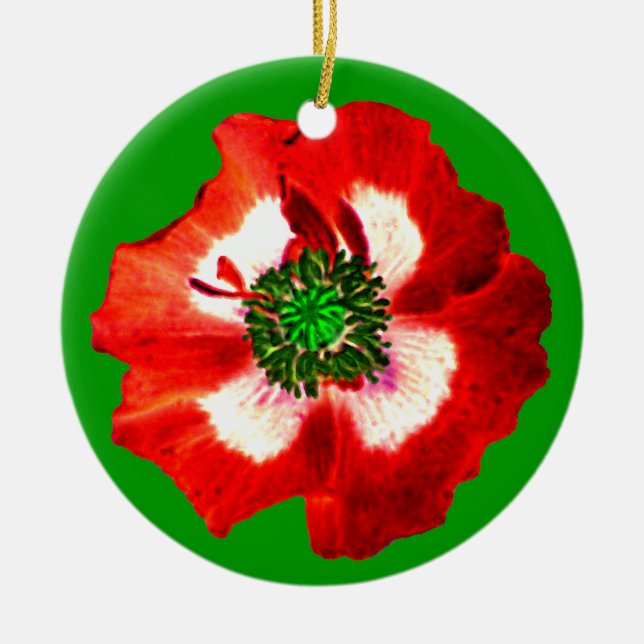 Mohnrot Weiß Grüne Ornament Grün (Vorne)