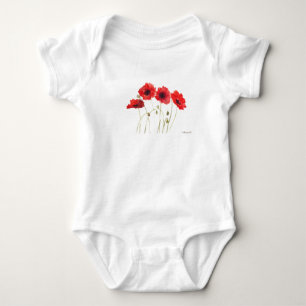 Mohnrote Blumen-Aquarell-Sommer-Babyaanzug Baby Strampler