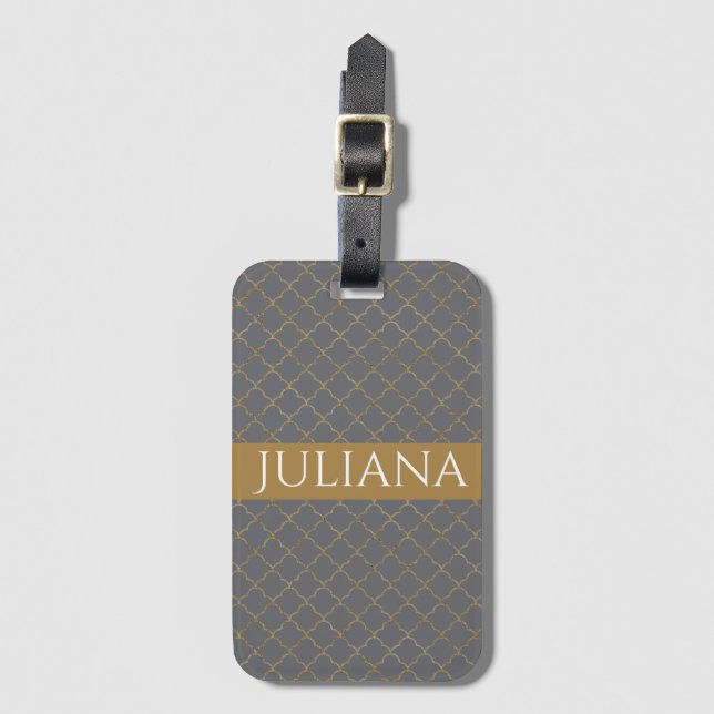 Mohnsamen Graue und Goldquatrefolie Personalisiert Gepäckanhänger (Vorderseite Vertikal)
