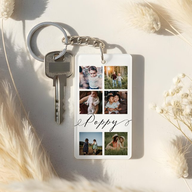 Mohnschrift| Grandchildren Foto Grid Collage Schlüsselanhänger (Poppy Script | Grandchildren Photo Grid Collage Keychain)