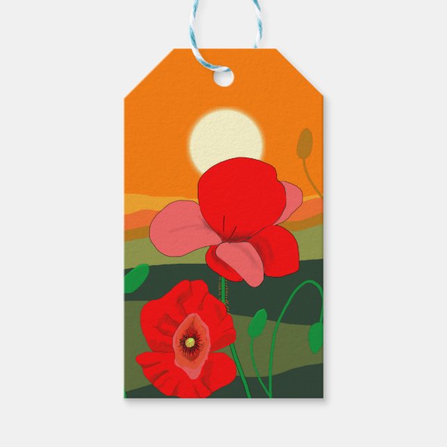 Mohnwiese bei Sonnenuntergang Geschenkanhänger (Vorderseite)