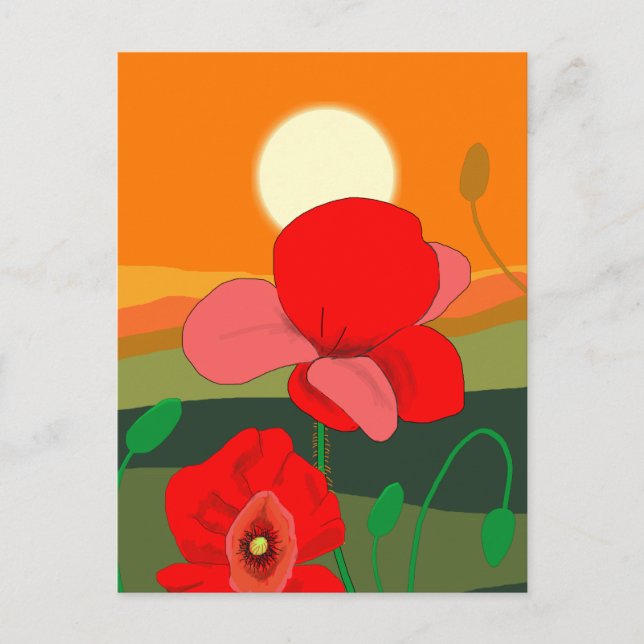 Mohnwiese bei Sonnenuntergang Postkarte (Vorderseite)