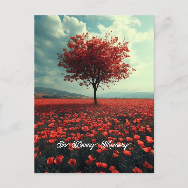 Mohnwiese Einsamer Baum Postkarte (Vorderseite)