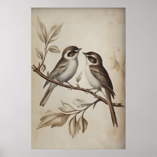 Moineaux sur impression d'arbre, Moineau Rustique 