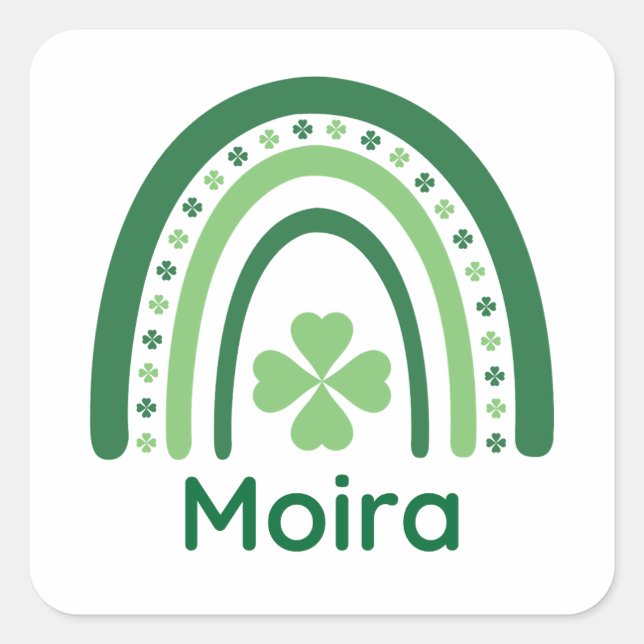 Moira Name Clover Boho Rainbow Quadratischer Aufkleber (Vorderseite)