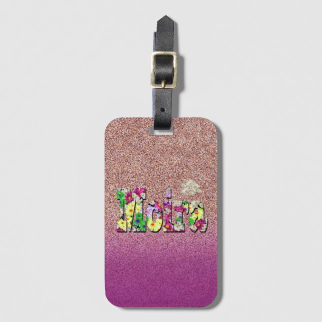 Moira, Name der Damen auf texturiertem Rosa, Gepäckanhänger (Vorderseite Vertikal)