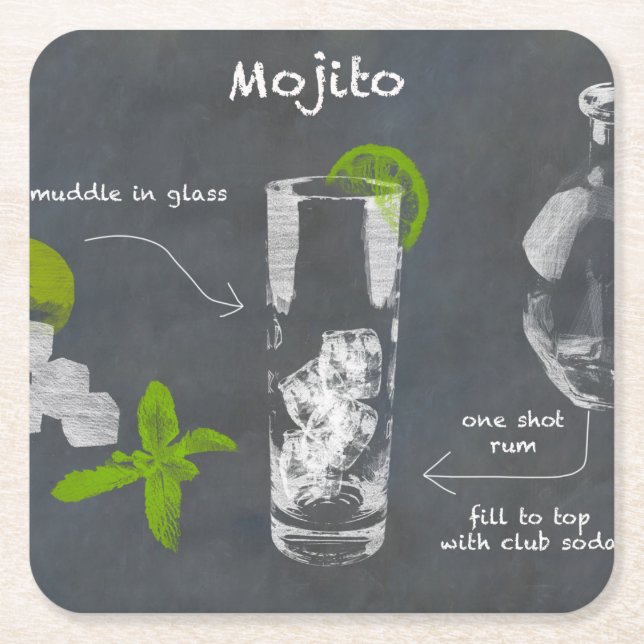 Mojito Cocktail Rechteckiger Pappuntersetzer (Vorderseite)