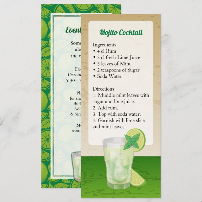 Mojito Cocktail Rezept Einladung (Vorne/Hinten)
