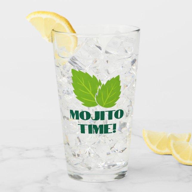 Mojito-Cocktailglas mit Minzblatt-Logo Glas (Vorderseite Ice)