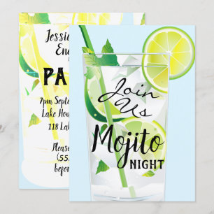 Mojito Nacht Minze Limette Hellblau Einladung