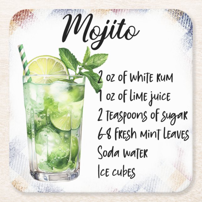 Mojito Rechteckiger Pappuntersetzer (Vorderseite)