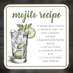 Mojito-Rezept Set mit 6 / Cocktail-Rezept Getränk Getränkeuntersetzer