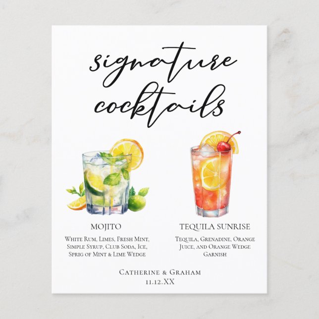 Mojito Tequila Sunrise Mariage Cocktails Menu (Devant)