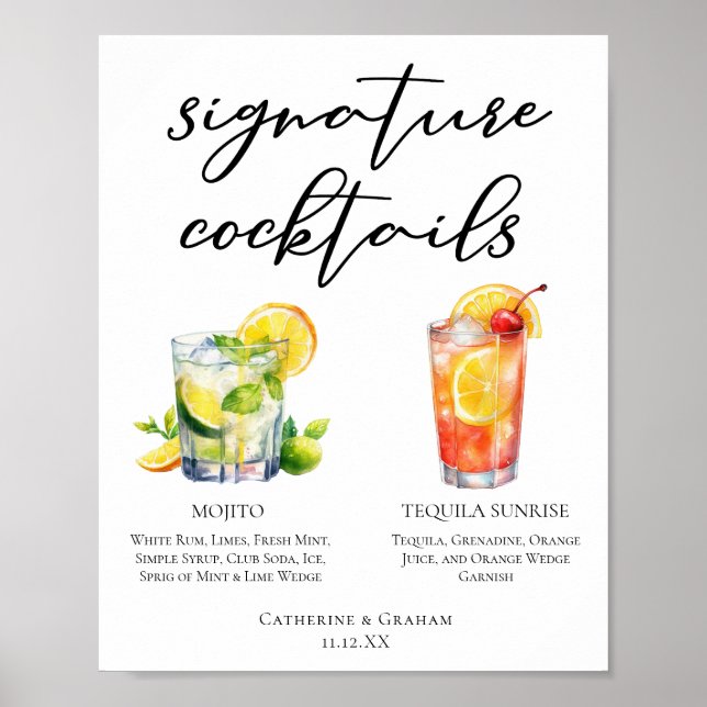 Mojito Tequila Sunrise Wedding Cocktails Menü Poster (Vorne)