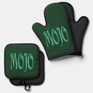 Mojo-grüne Silikon-Ofen-Mitt Topfhalter Set