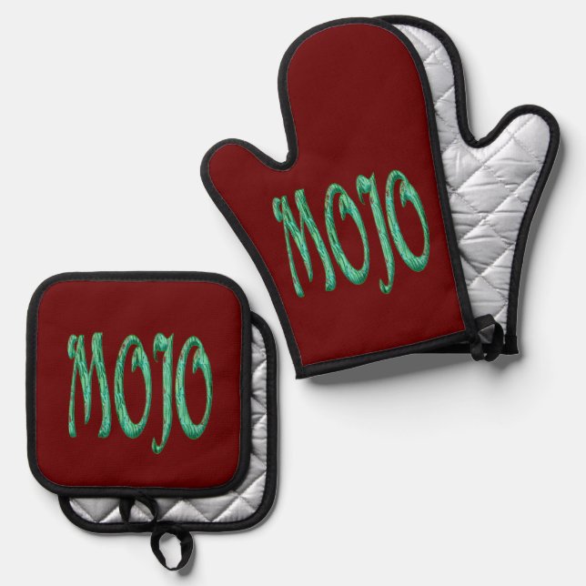 Mojo Rot silber Stechsofen Mitt Topfhalter Set (Vorderseite/Rückseite)
