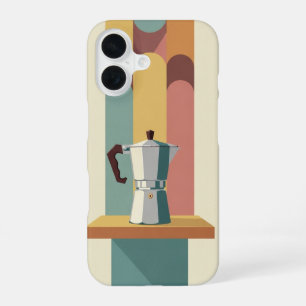 Moka-Kanne auf Retro-Block iPhone 16 Hülle