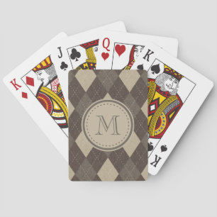Mokka Chocca Brown Raute mit Monogramm Spielkarten
