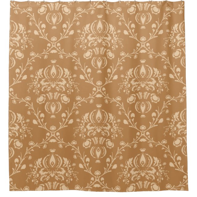 Mokka Latte Brown Damast Duschvorhang (Vorderseite)